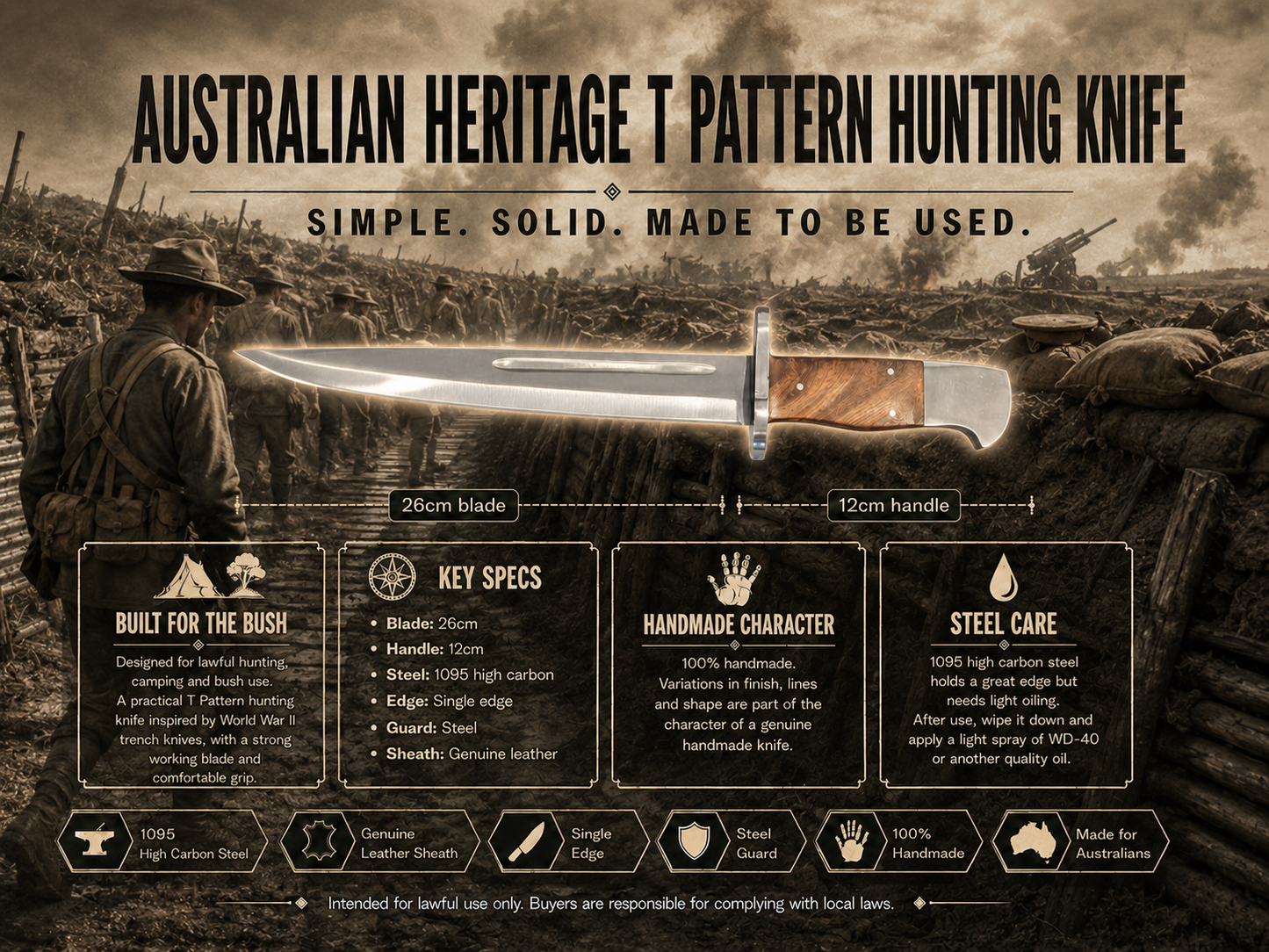 Australian WW1 Trench Pattern Hunting Knife